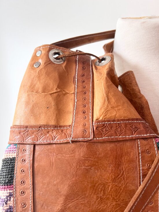 vintage Kilim brown leather back pack shoulder bag AS IS main image 8